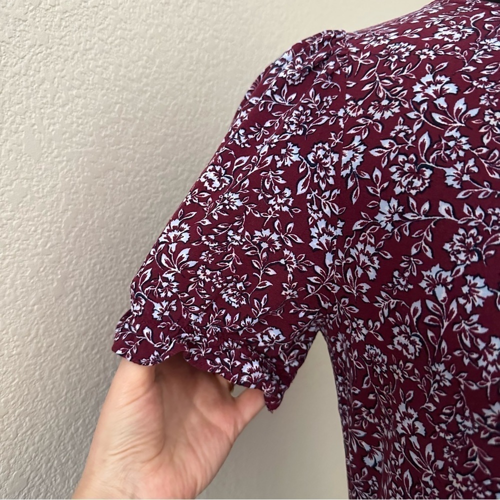 J. Crew Burgundy Floral tiered Puff Sleeve Midi Dress Size XS - Picture 6 of 16